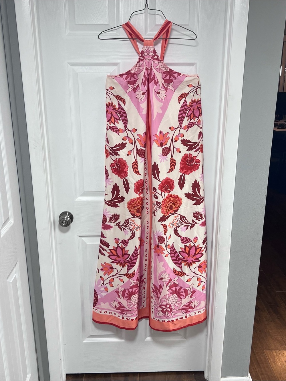 NWOT Floral Pink and Coral Halter Pantsuit Size M